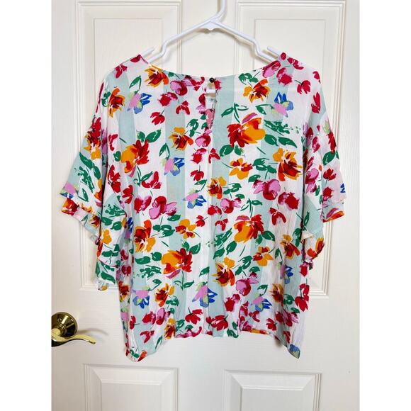 Bobeau Ruffle Sleeve Floral Blouse Lightweight Boho Top Size M - Picture 2 of 7
